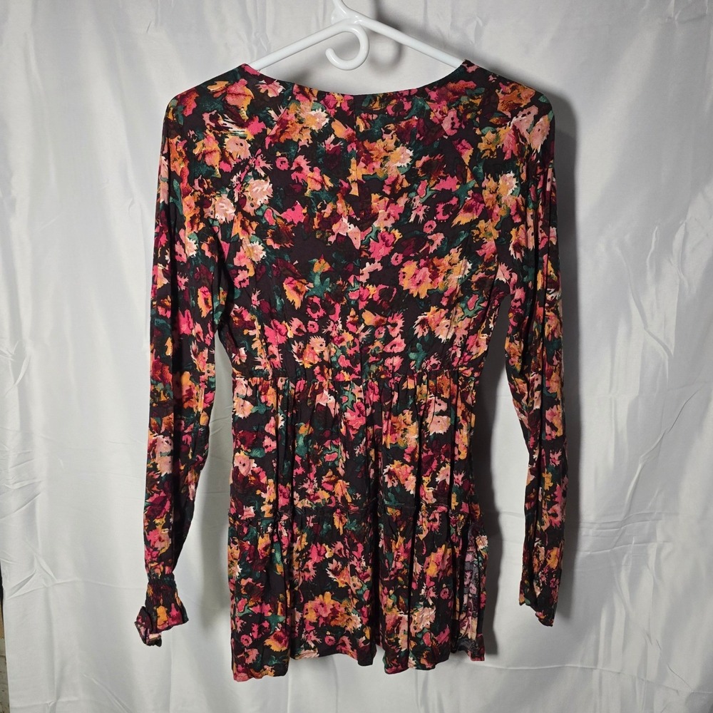 Maurices Womens XS Floral Smocked Empire Waist Tunic Top Long Sleeve Boho indie - Picture 6 of 11